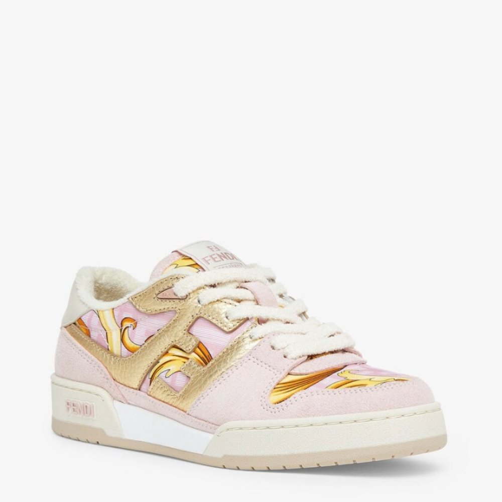 Fendi Match - Fendace Printed Pink Satin Low Top Sneakers - Picture 2 of 9